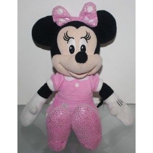 Disney Minnie Mouse Plush 10" Pink Dress Silver Polka Dots on Dress and Bow